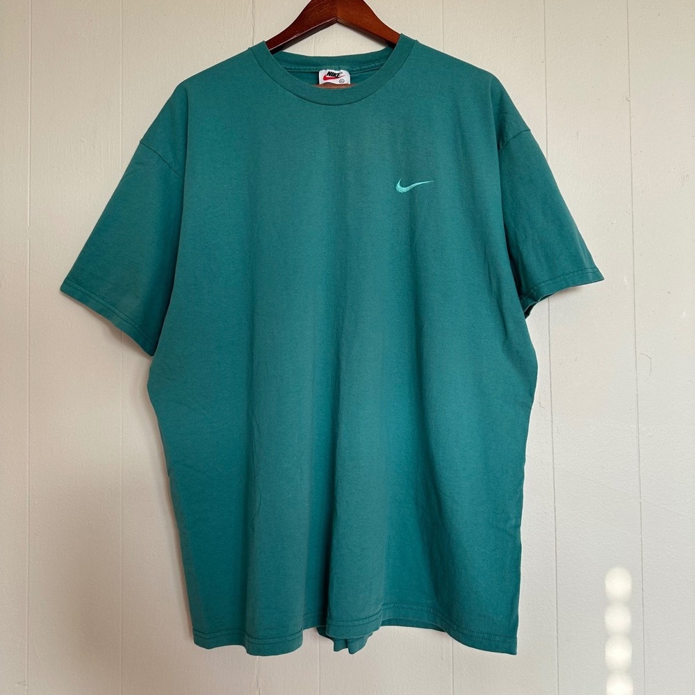 Vintage 90s Nike T Shirt Size XL Green Embroidered Swoosh Made in USA